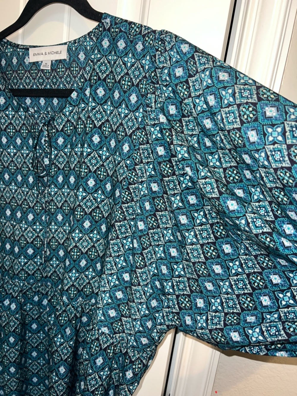 Emma & Michele Teal & Navy Geometric Lightweight Comfy Flowy Boho Dress Size XL - Picture 5 of 8